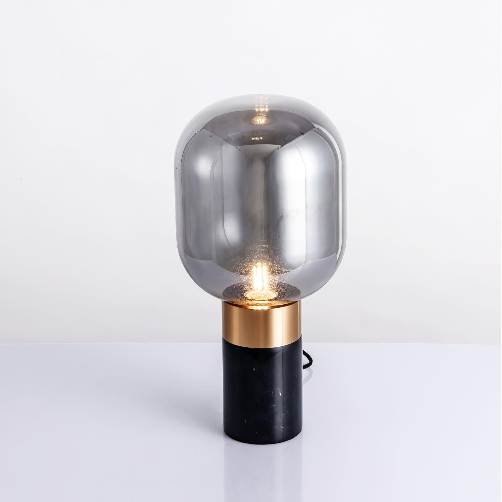 Lampe à poser moderne Hreinn en Noir marbre et fumé gris