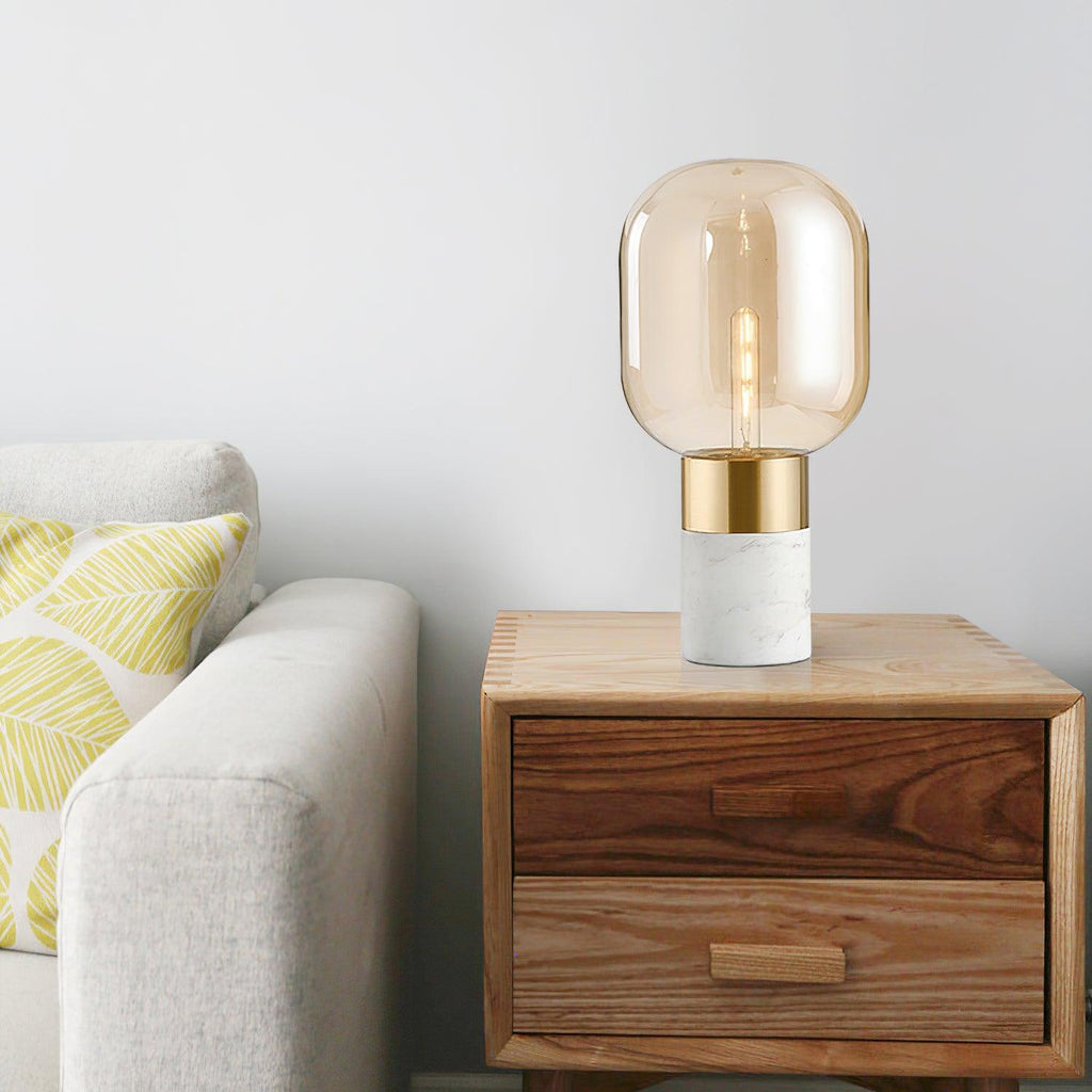 Lampe à poser moderne Hreinn en Noir marbre et fumé gris
