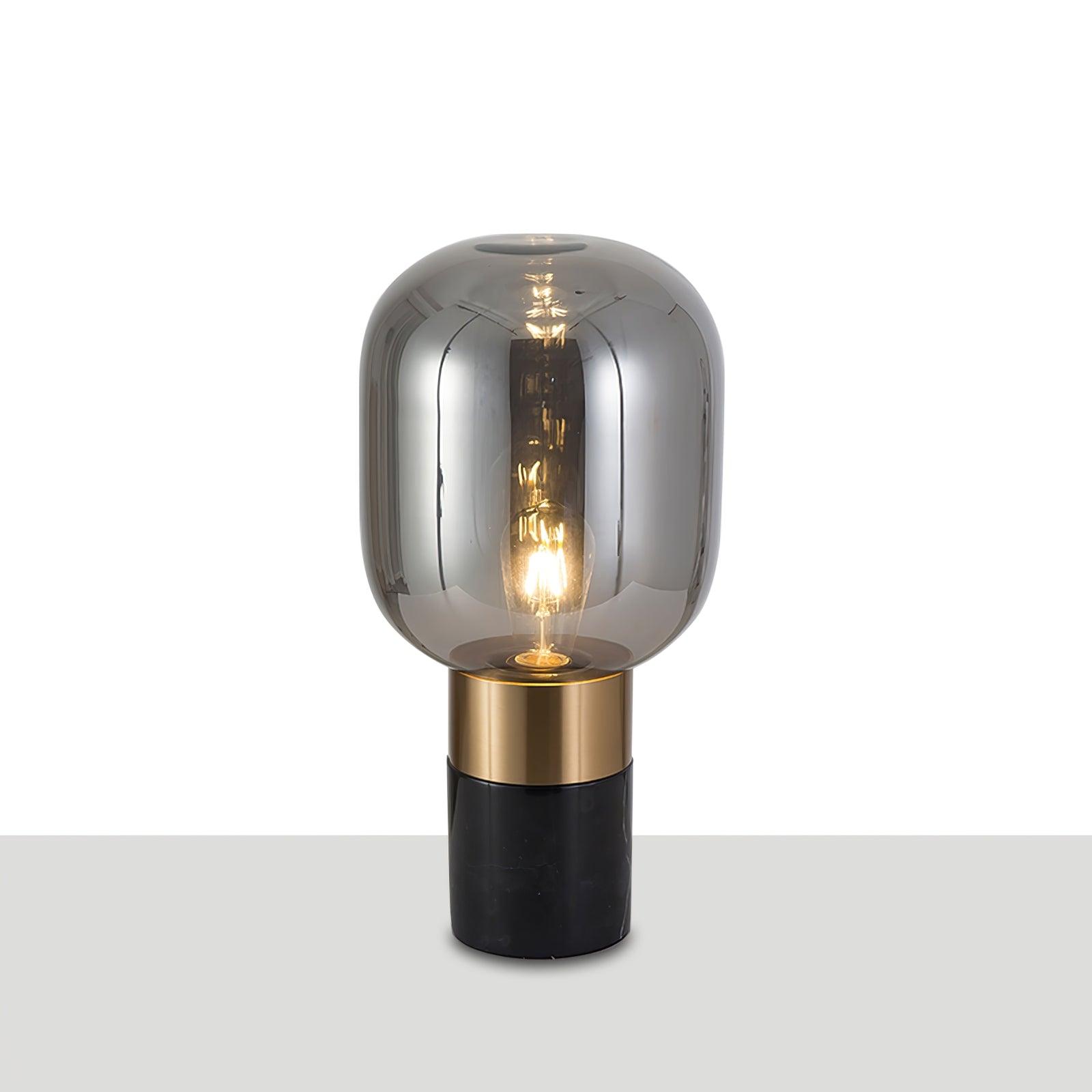 Lampe à poser moderne Hreinn en Blanc marbre et Cognac