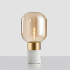 Lampe à poser moderne Hreinn en Blanc marbre et Cognac