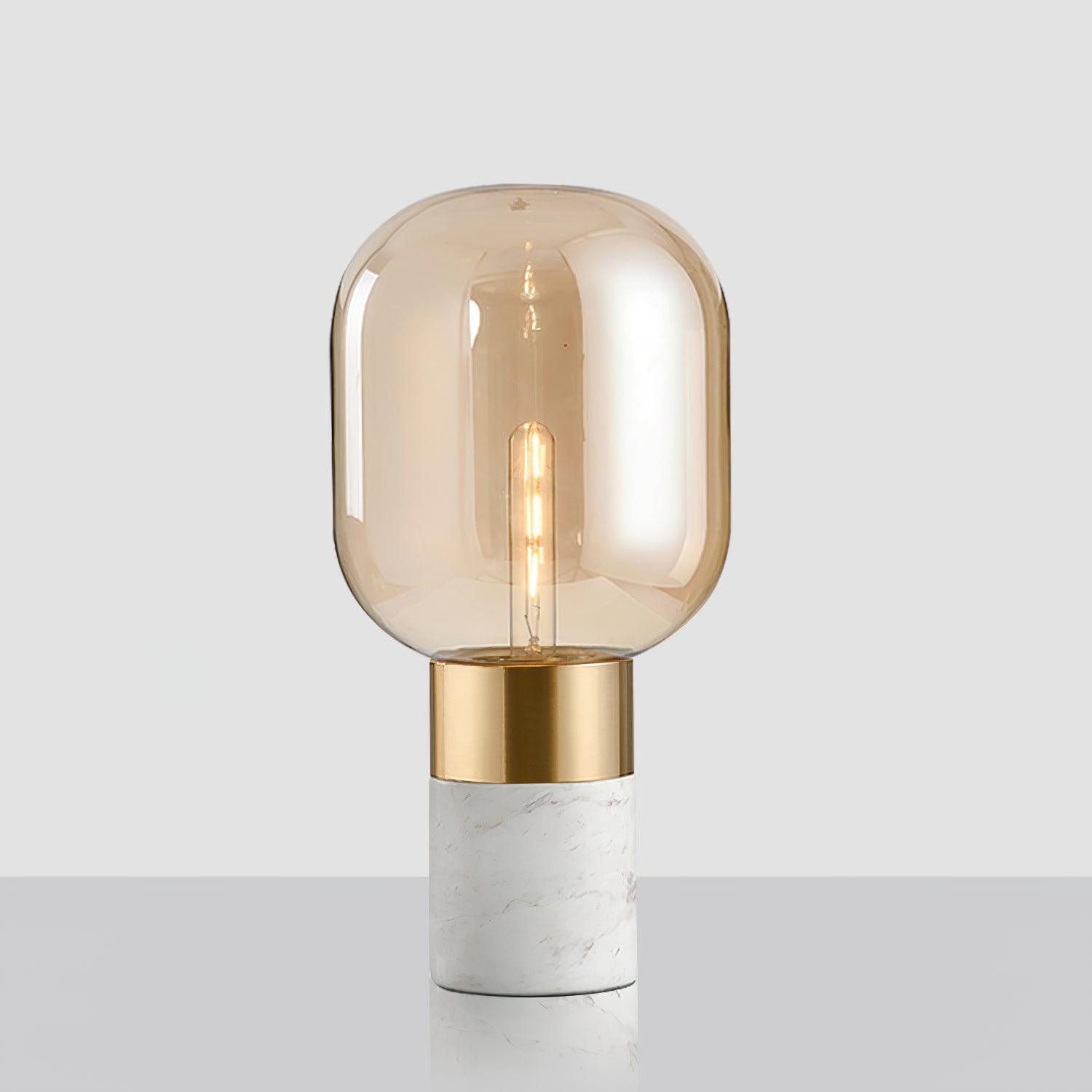 Lampe à poser moderne Hreinn en Blanc marbre et Cognac