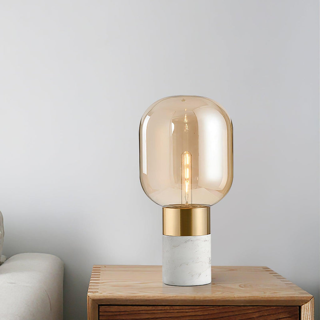 Lampe à poser moderne Hreinn en Blanc marbre et Cognac