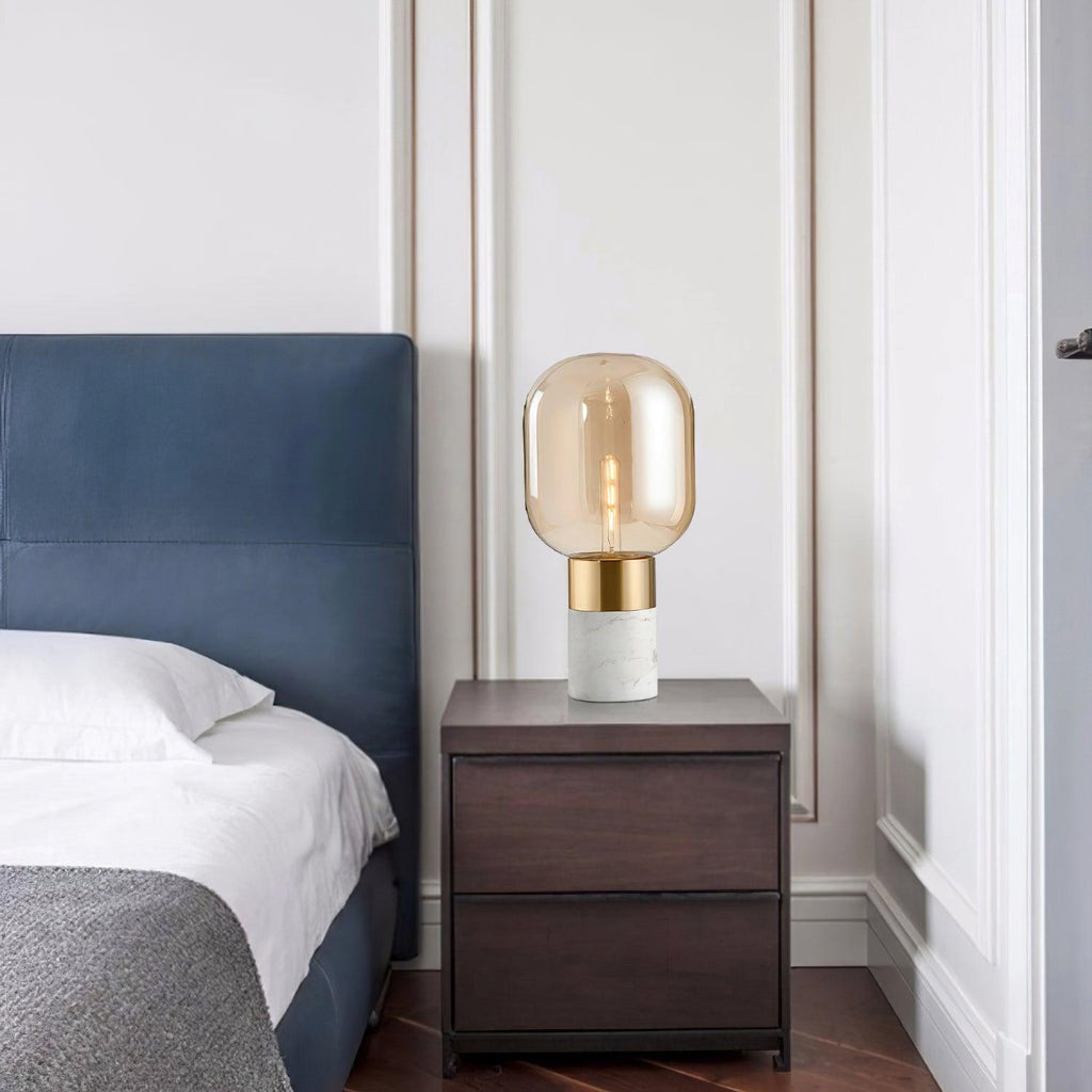 Lampe à poser moderne Hreinn en Noir marbre et fumé gris