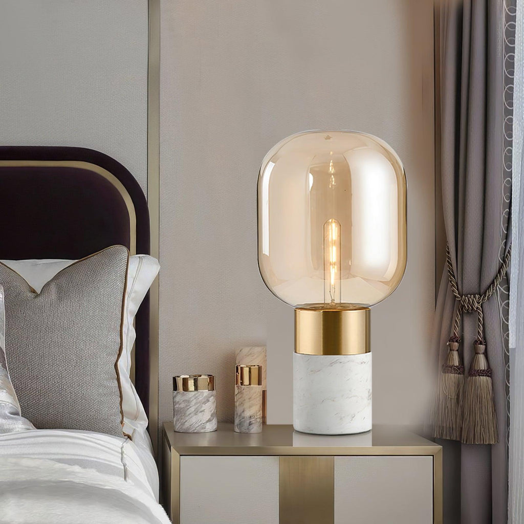 Lampe à poser moderne Hreinn en Noir marbre et fumé gris
