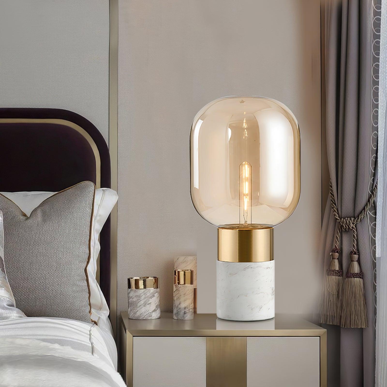 Lampe à poser moderne Hreinn en Noir marbre et fumé gris
