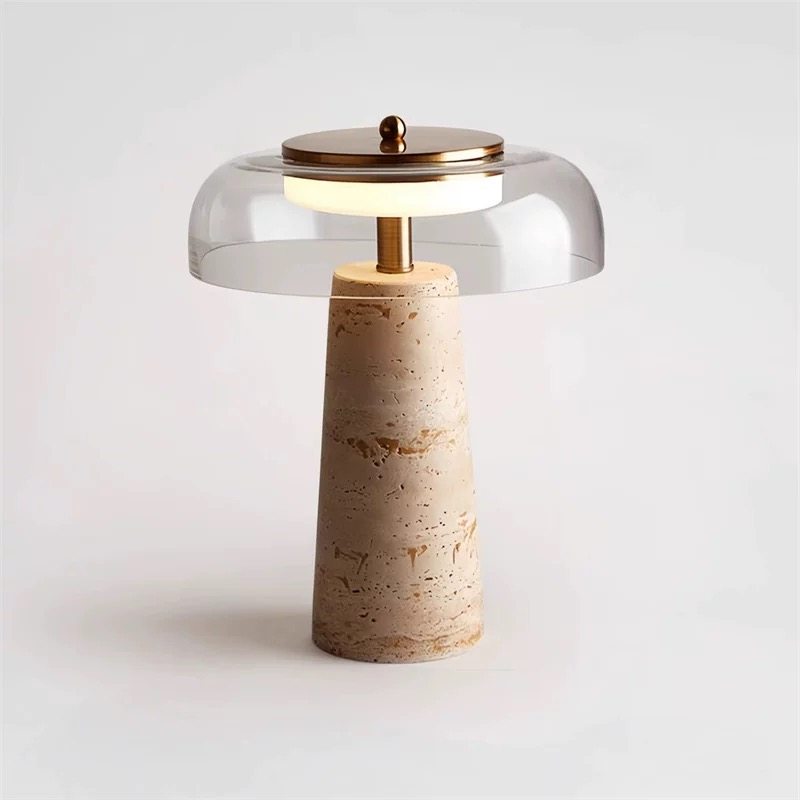 Lampe à poser moderne Kaino en Smoky gris et travertin jaune