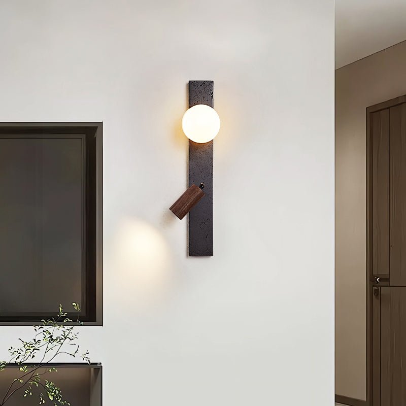 Applique murale moderne Jiri en Noir travertin et noyer bois