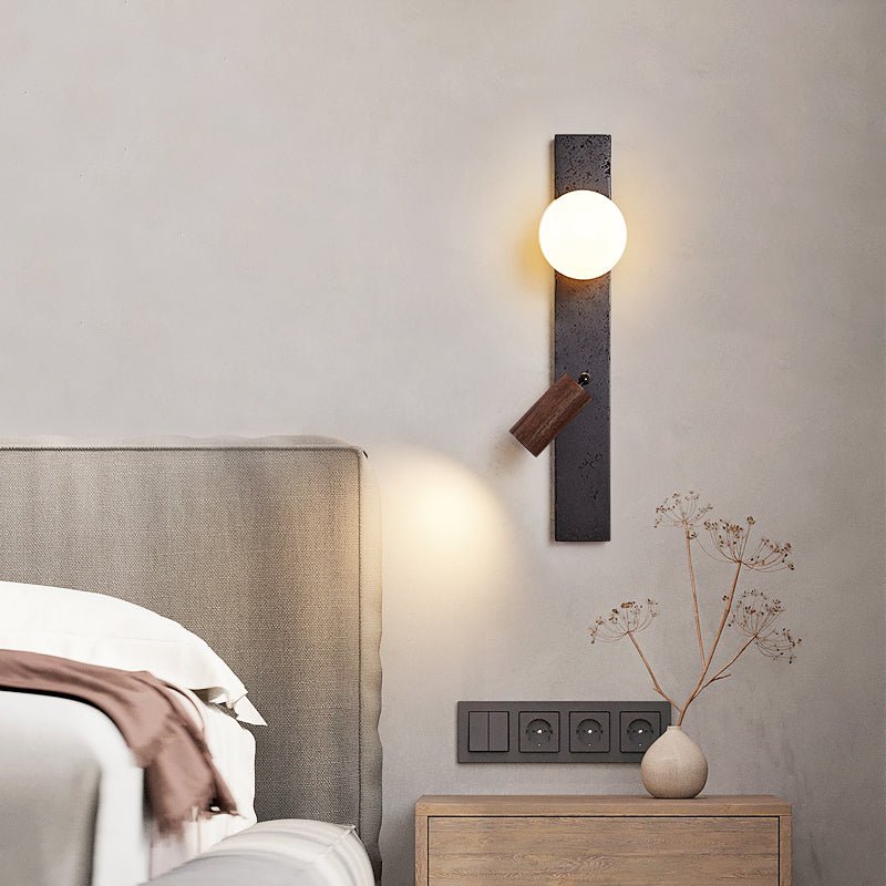 Applique murale moderne Jiri en Noir travertin et noyer bois