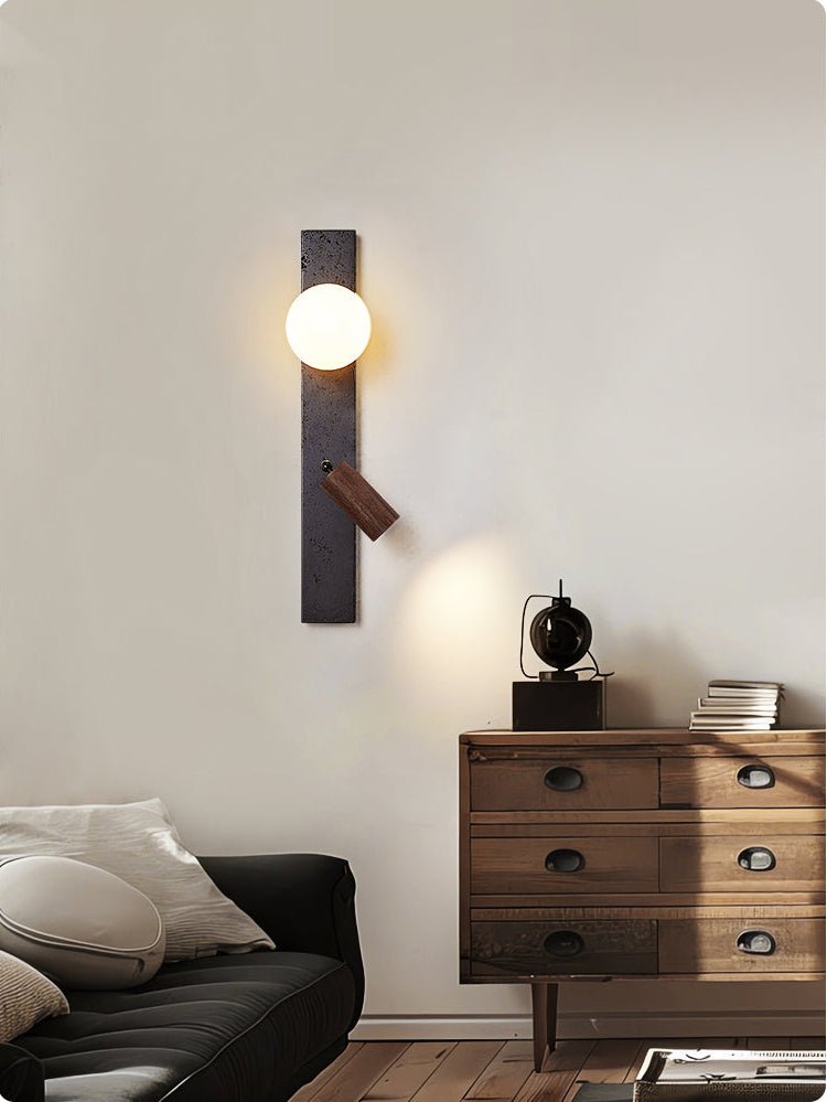 Applique murale moderne Jiri en Noir travertin et noyer bois