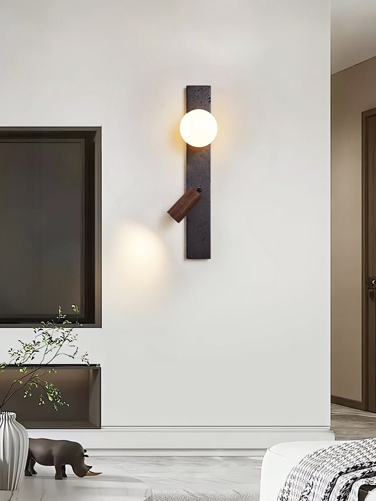 Applique murale moderne Jiri en Noir travertin et noyer bois