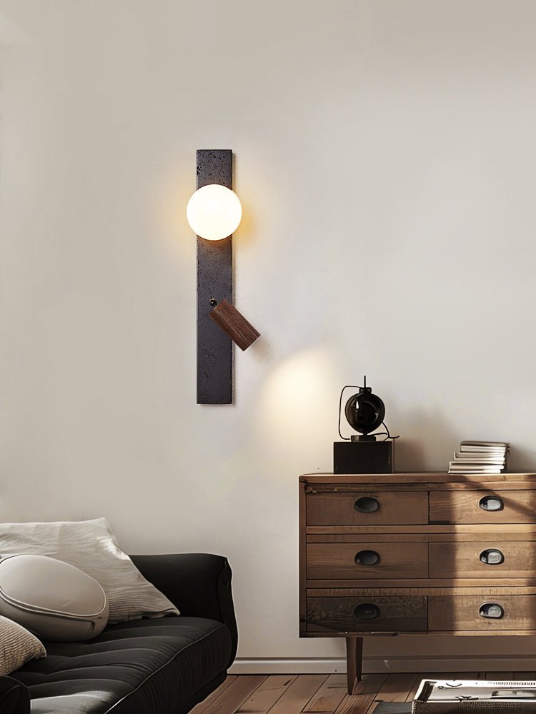 Applique murale moderne Jiri en Noir travertin et noyer bois