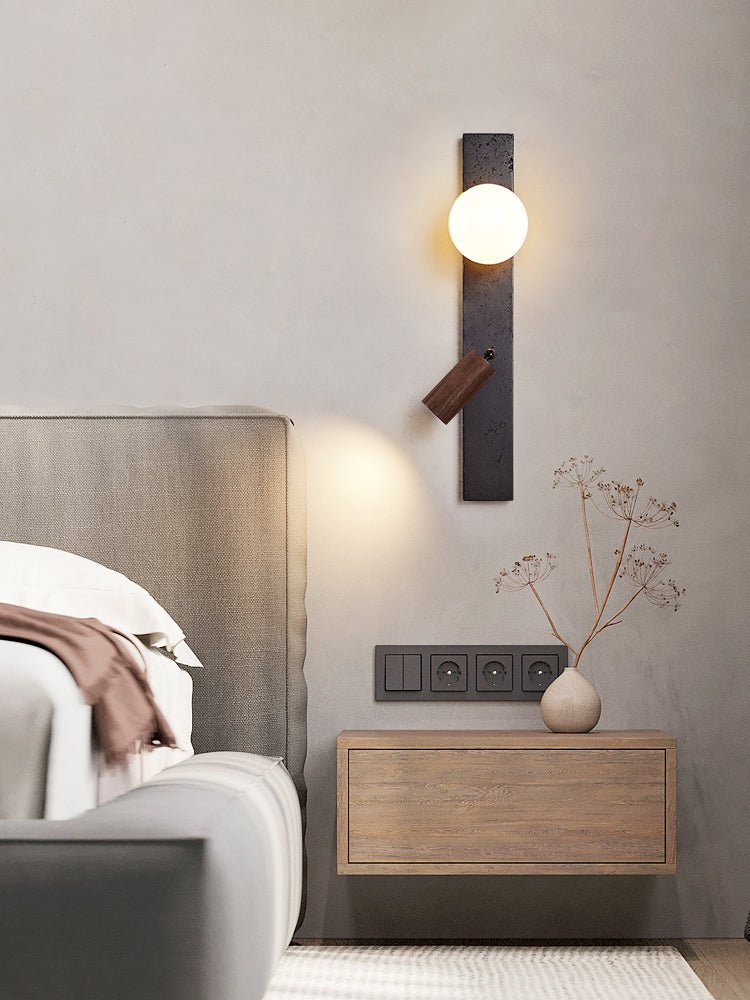 Applique murale moderne Jiri en Noir travertin et noyer bois