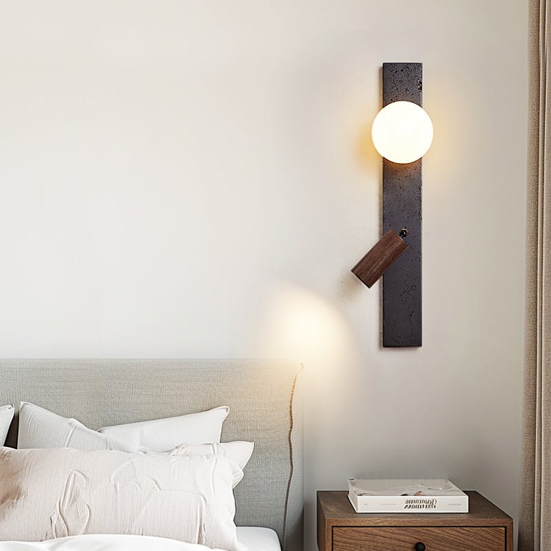 Applique murale moderne Jiri en Noir travertin et noyer bois