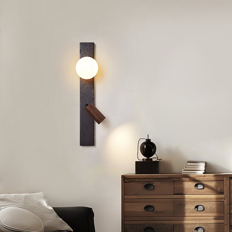Applique murale moderne Jiri en Noir travertin et noyer bois