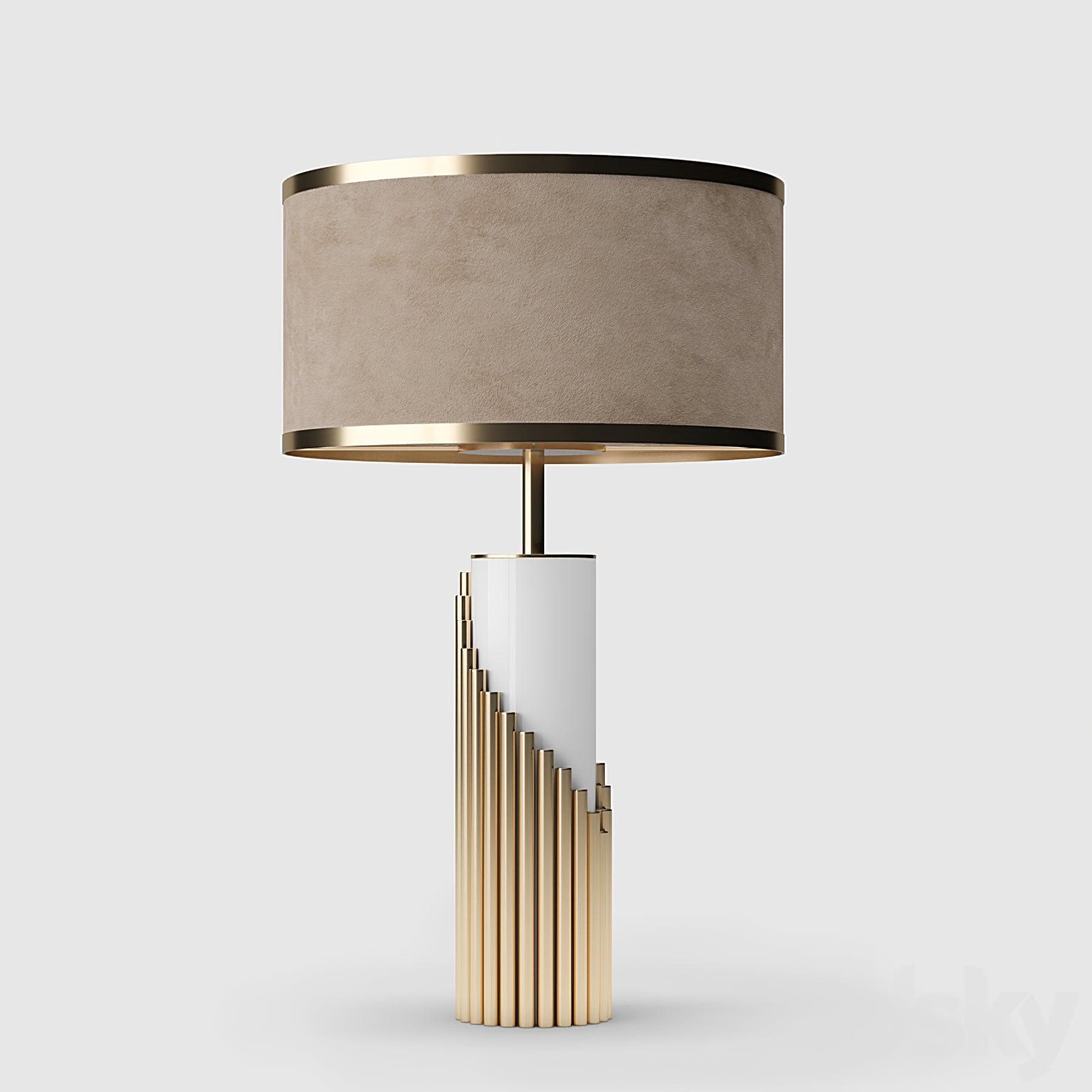 Lampe à poser moderne Peter en Marbre, Tissu, Métal Doré