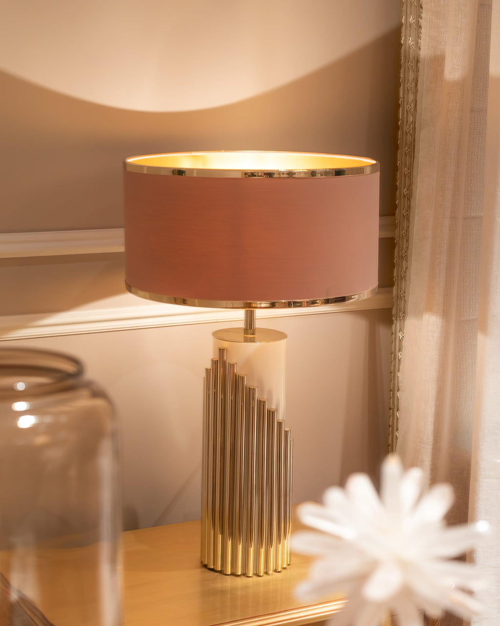 Lampe à poser moderne Peter en Marbre, Tissu, Métal Doré