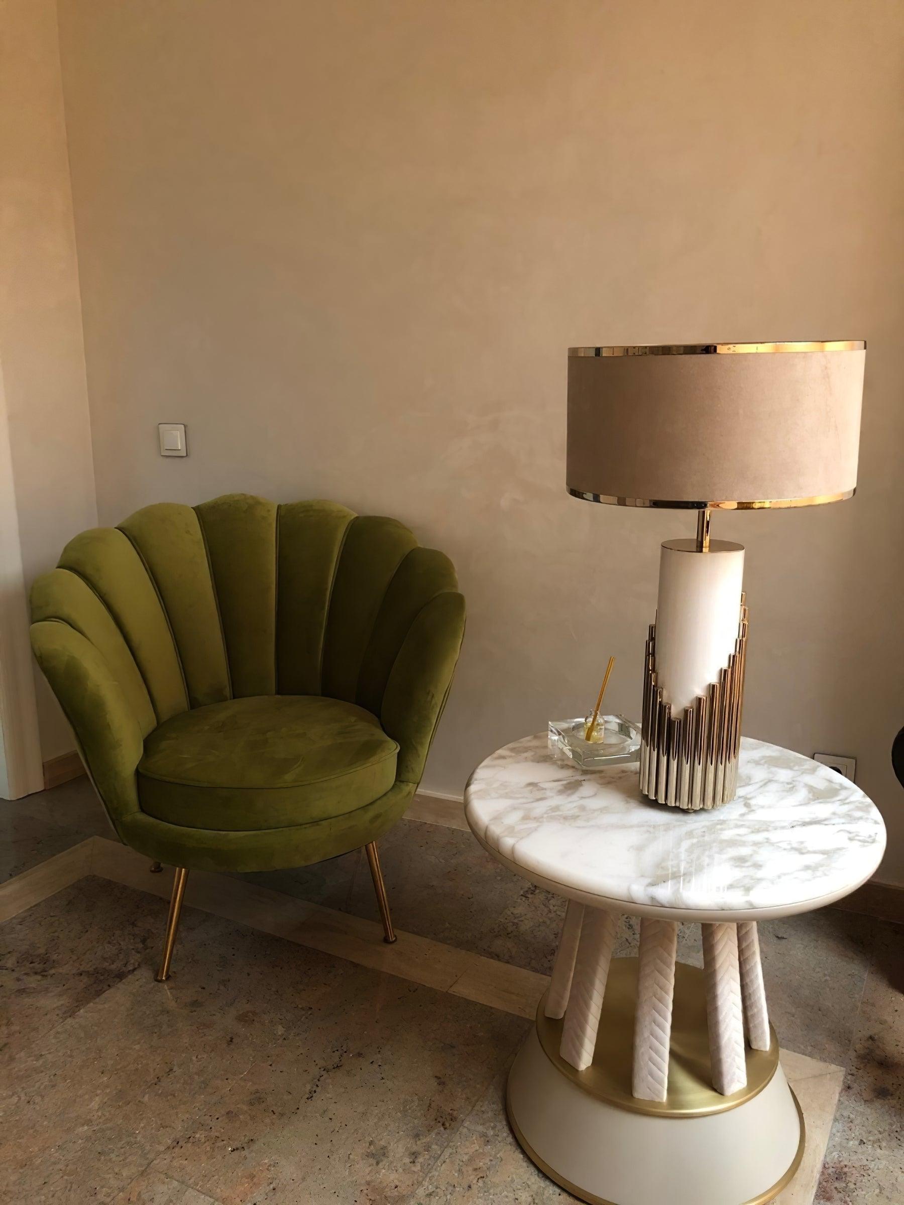 Lampe à poser moderne Peter en Marbre, Tissu, Métal Doré