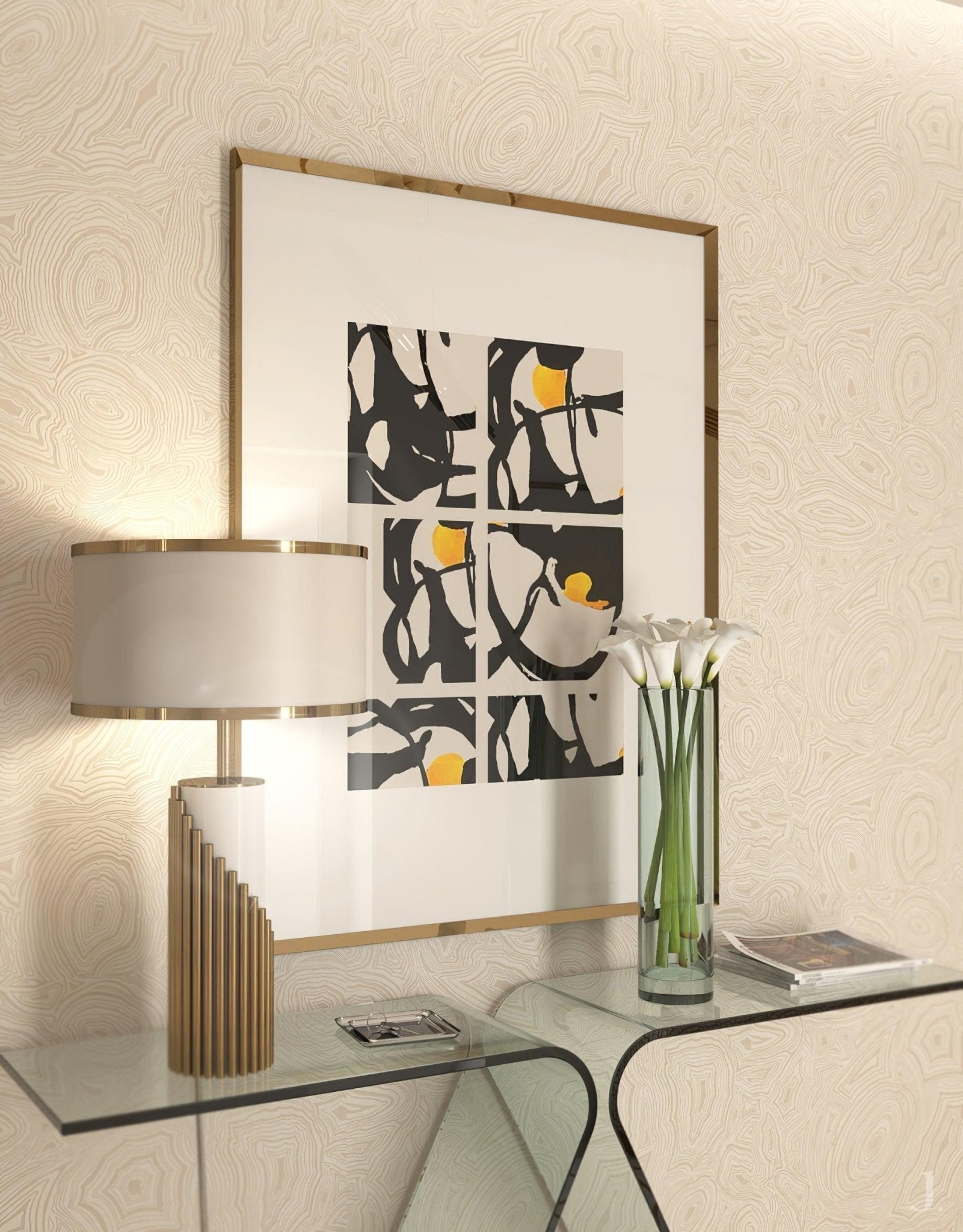 Lampe à poser moderne Peter en Marbre, Tissu, Métal Doré