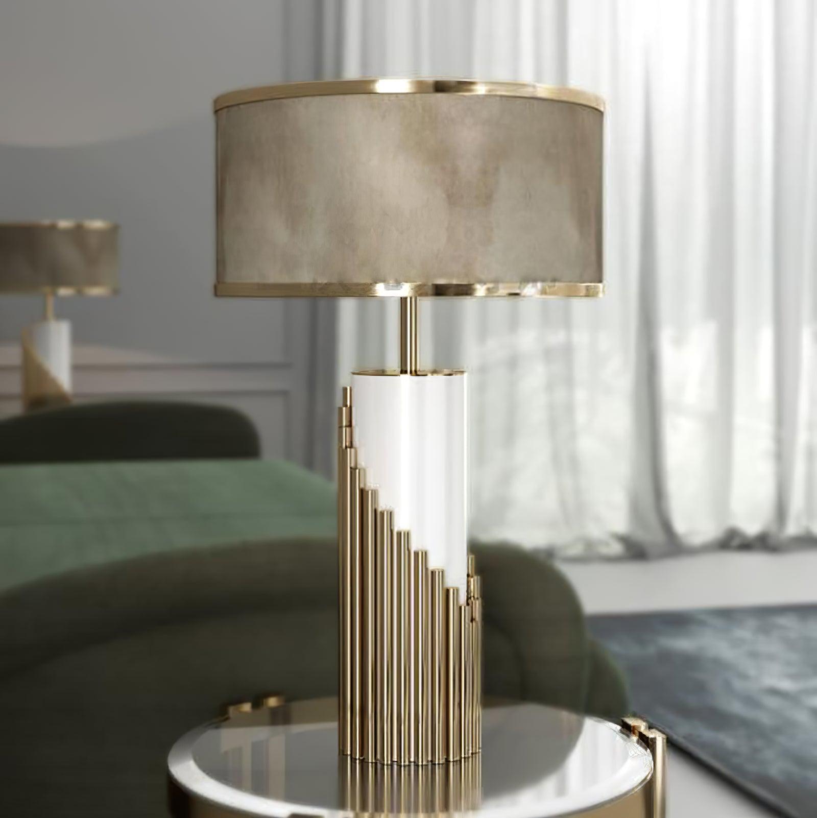 Lampe à poser moderne Peter en Marbre, Tissu, Métal Doré