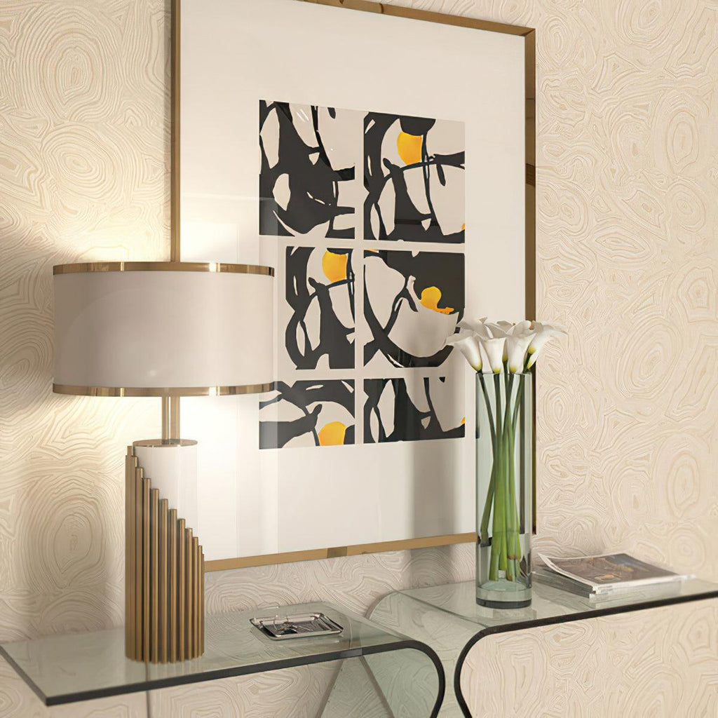 Lampe à poser moderne Peter en Marbre, Tissu, Métal Doré