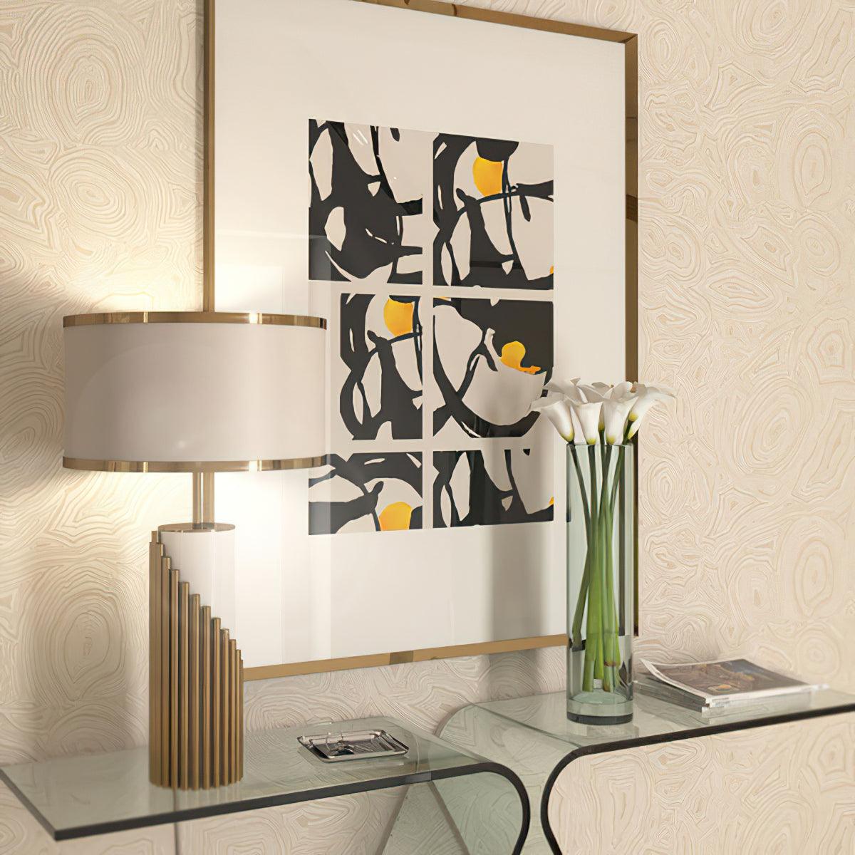 Lampe à poser moderne Peter en Marbre, Tissu, Métal Doré