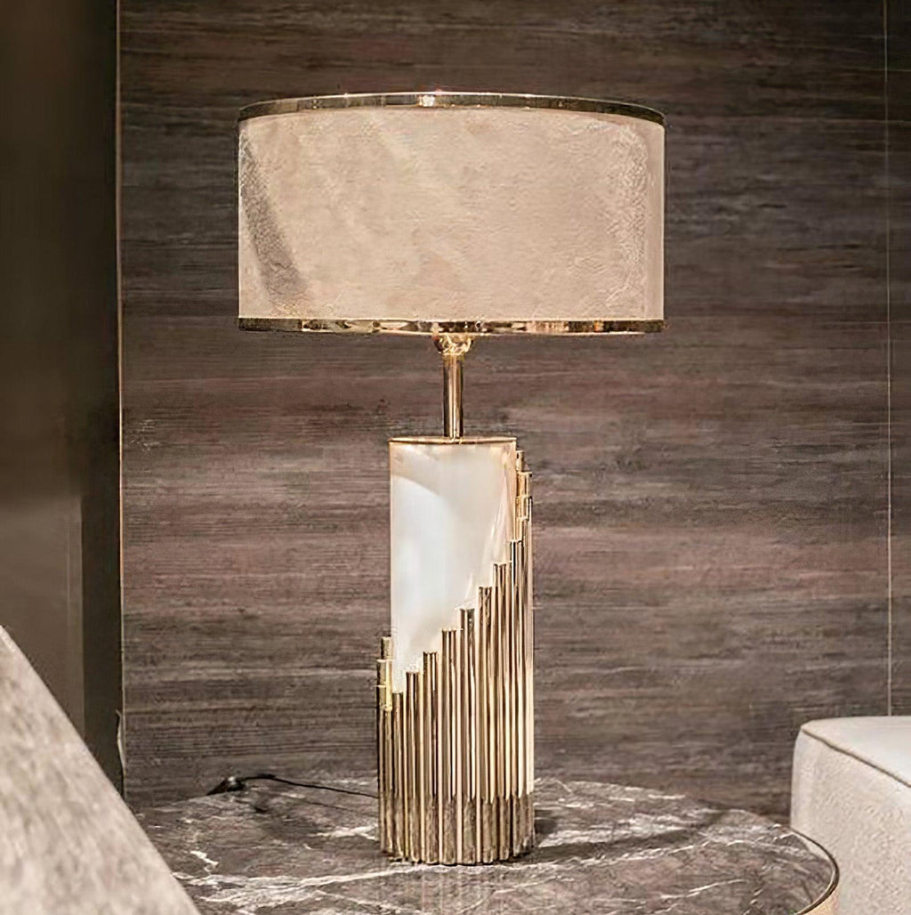 Lampe à poser moderne Peter en Marbre, Tissu, Métal Doré
