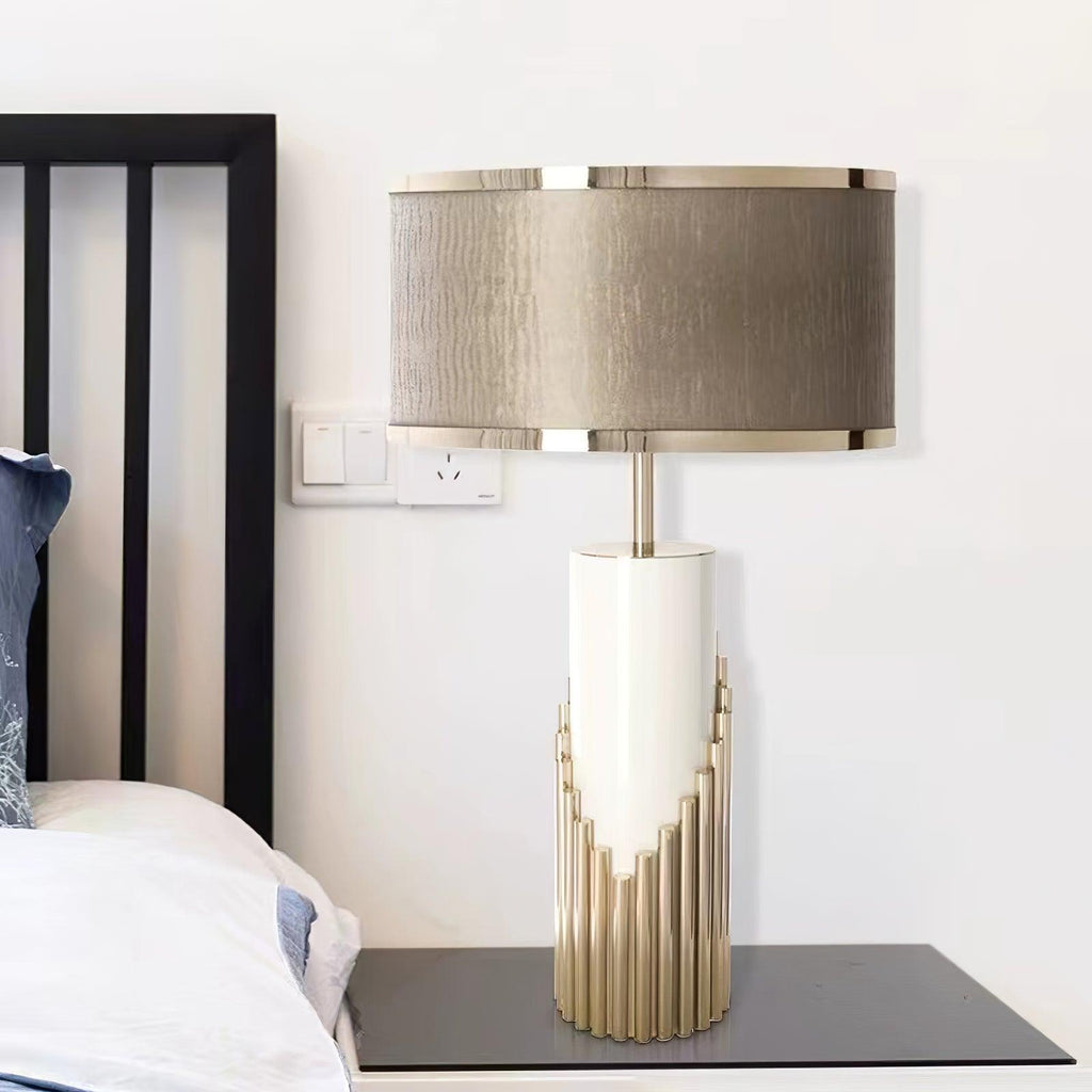 Lampe à poser moderne Peter en Marbre, Tissu, Métal Doré