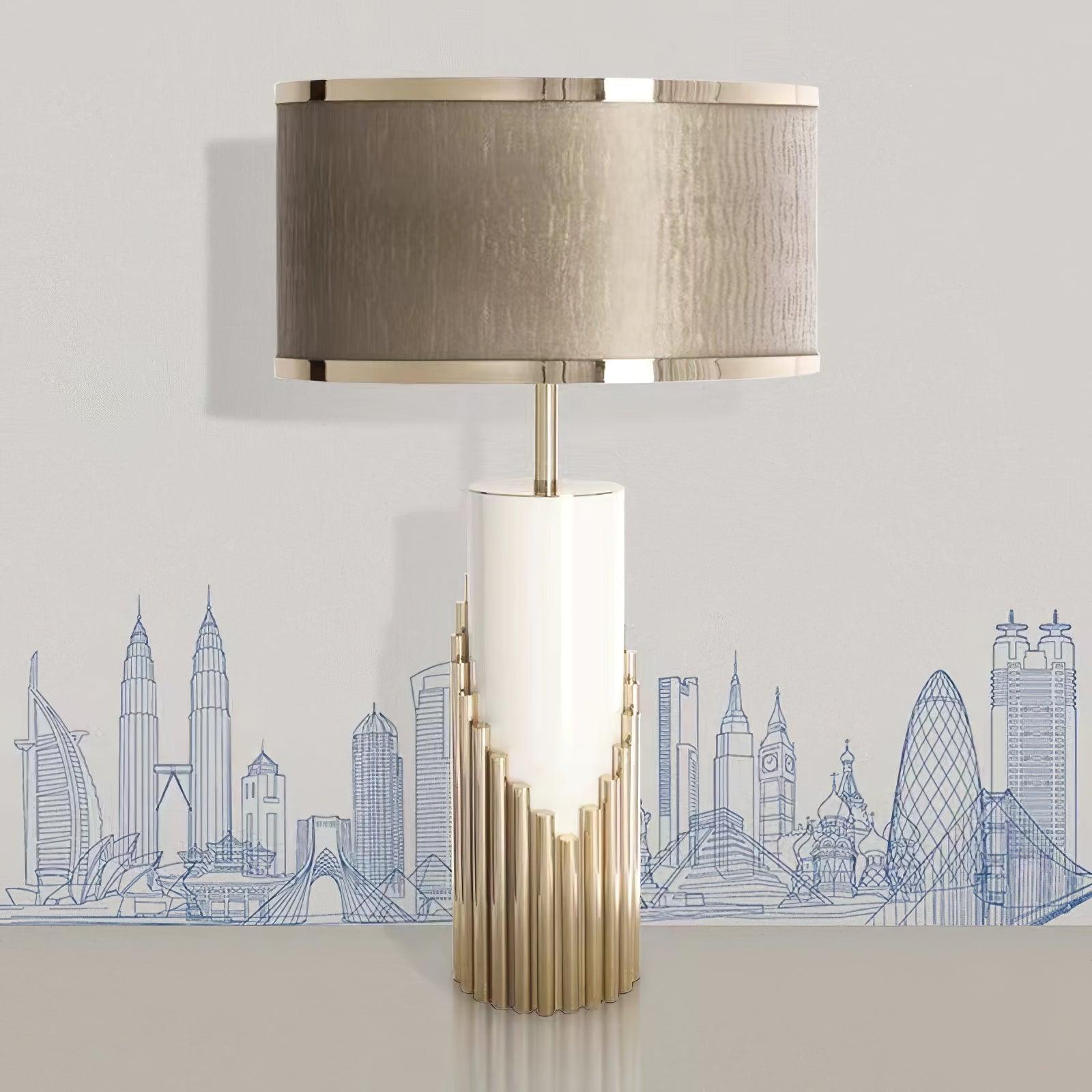 Lampe à poser moderne Peter en Marbre, Tissu, Métal Doré
