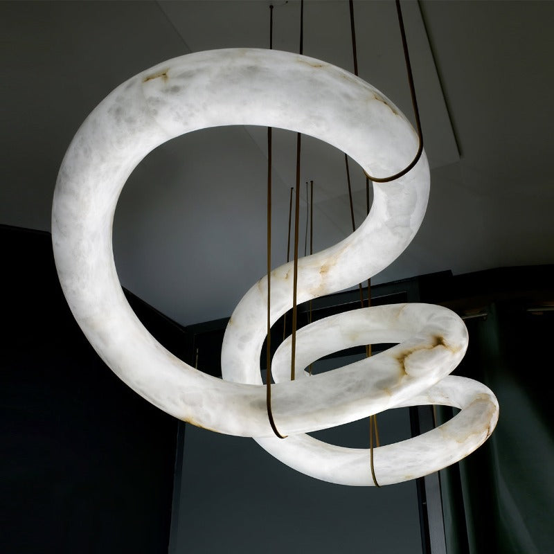 Suspension moderne Jarrod en Laiton et albâtre blanc