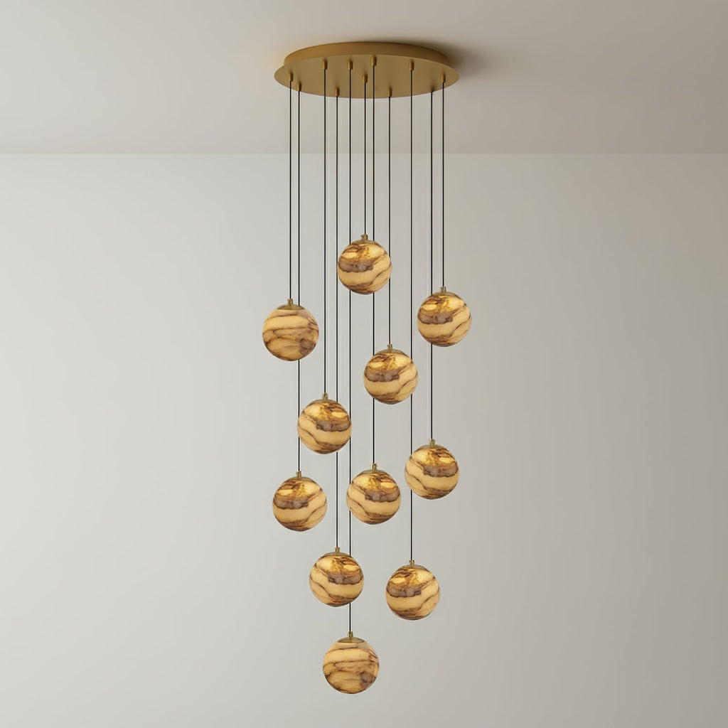 Lustre moderne Brynar en Doré et Naturel albâtre