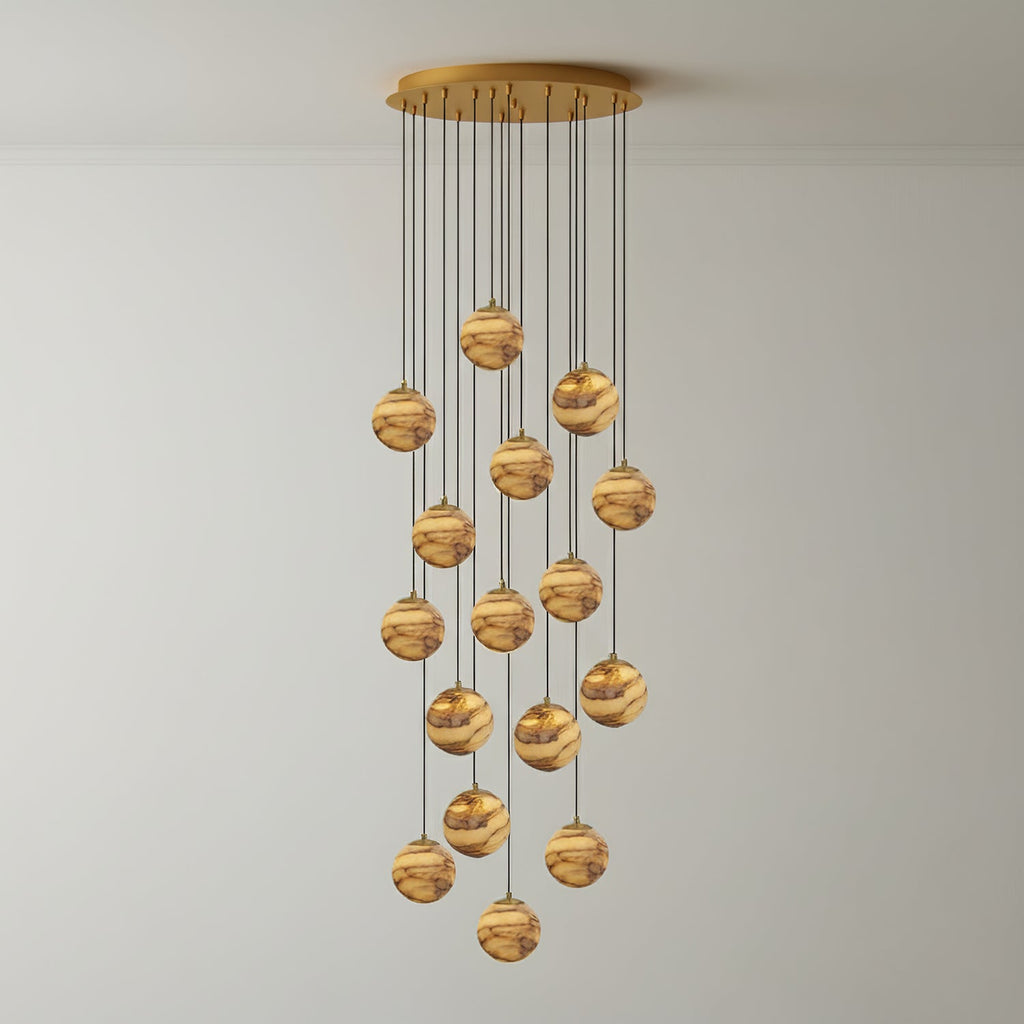 Lustre moderne Brynar en Doré et Naturel albâtre