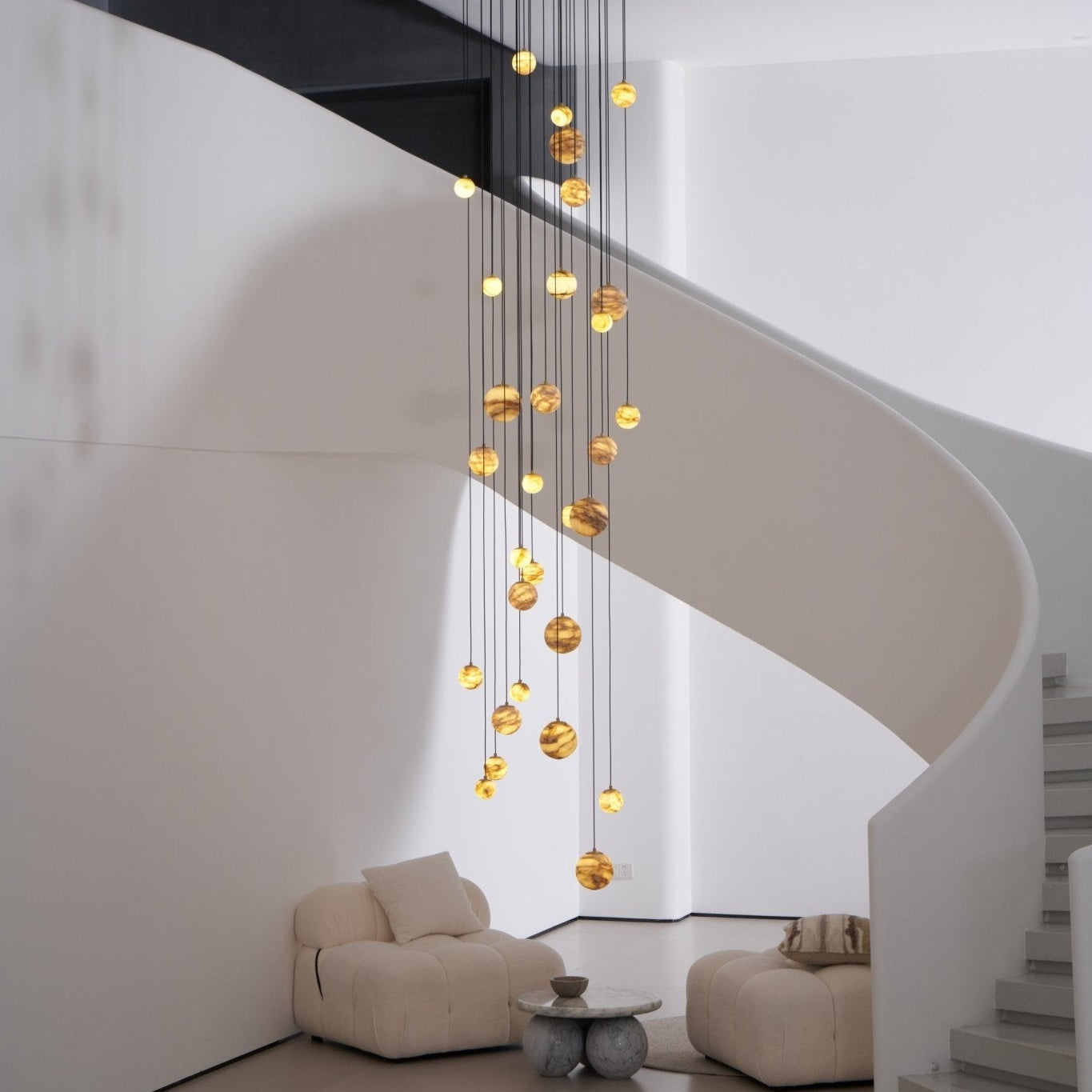 Lustre moderne Brynar en Doré et Naturel albâtre