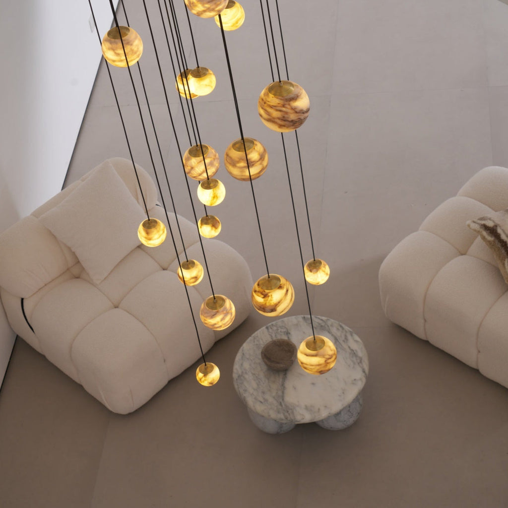 Lustre moderne Brynar en Doré et Naturel albâtre