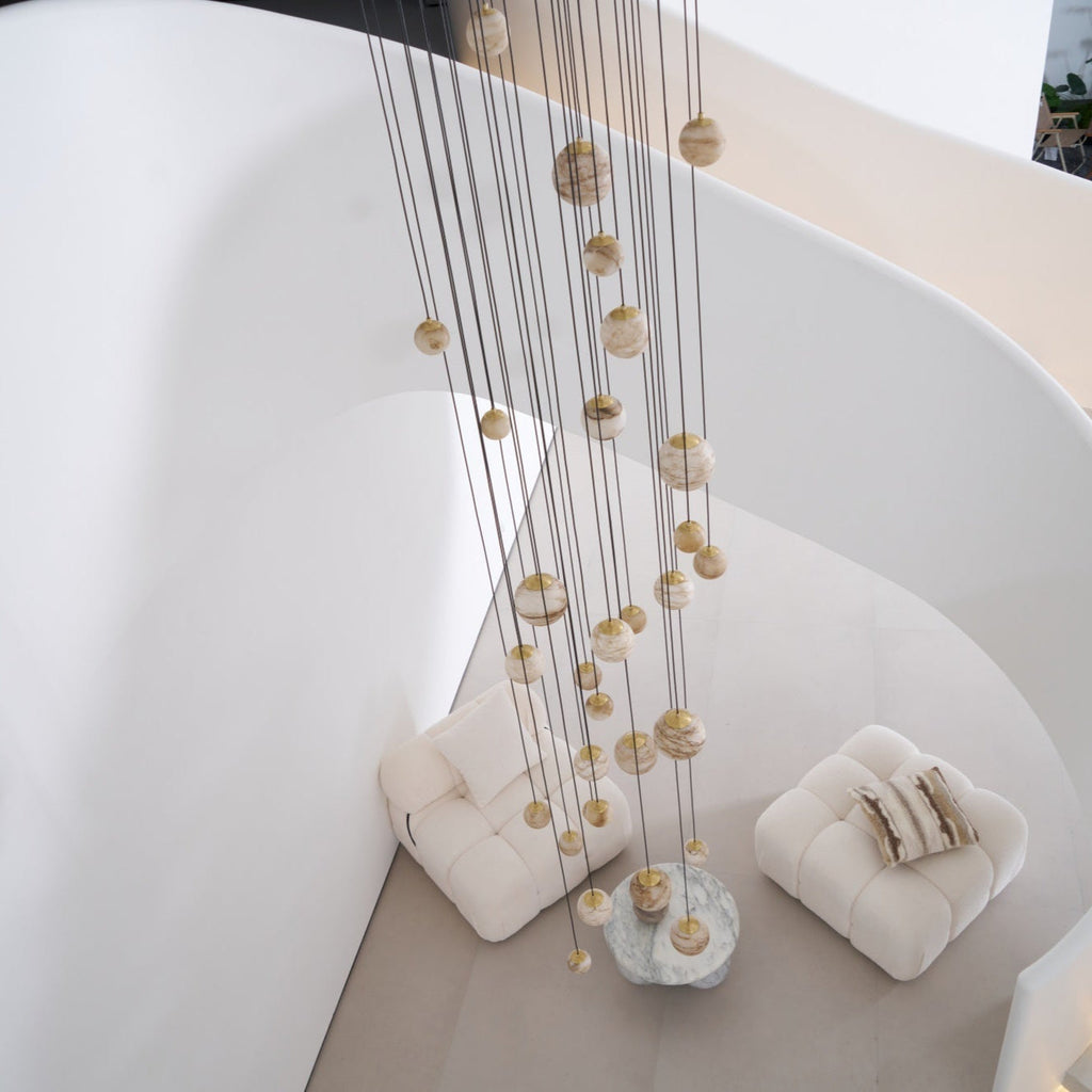 Lustre moderne Brynar en Doré et Naturel albâtre