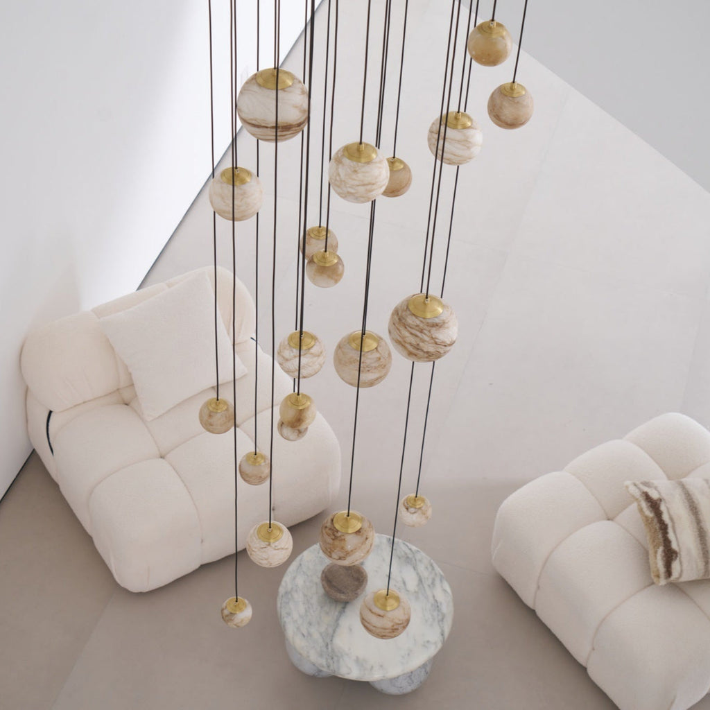 Lustre moderne Brynar en Doré et Naturel albâtre