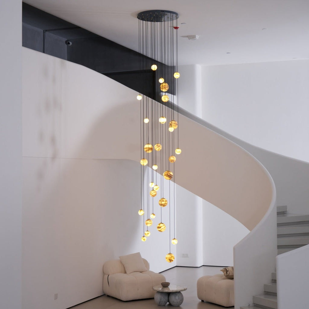 Lustre moderne Brynar en Doré et Naturel albâtre