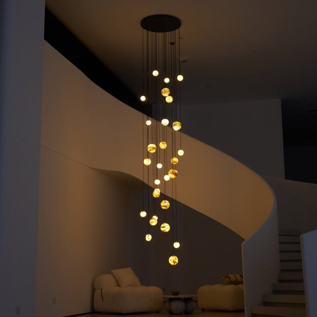 Lustre moderne Brynar en Doré et Naturel albâtre