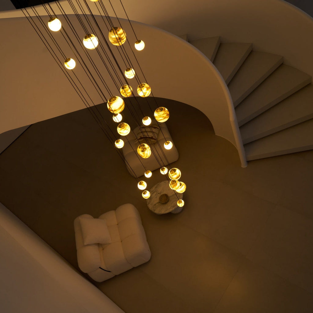 Lustre moderne Brynar en Doré et Naturel albâtre