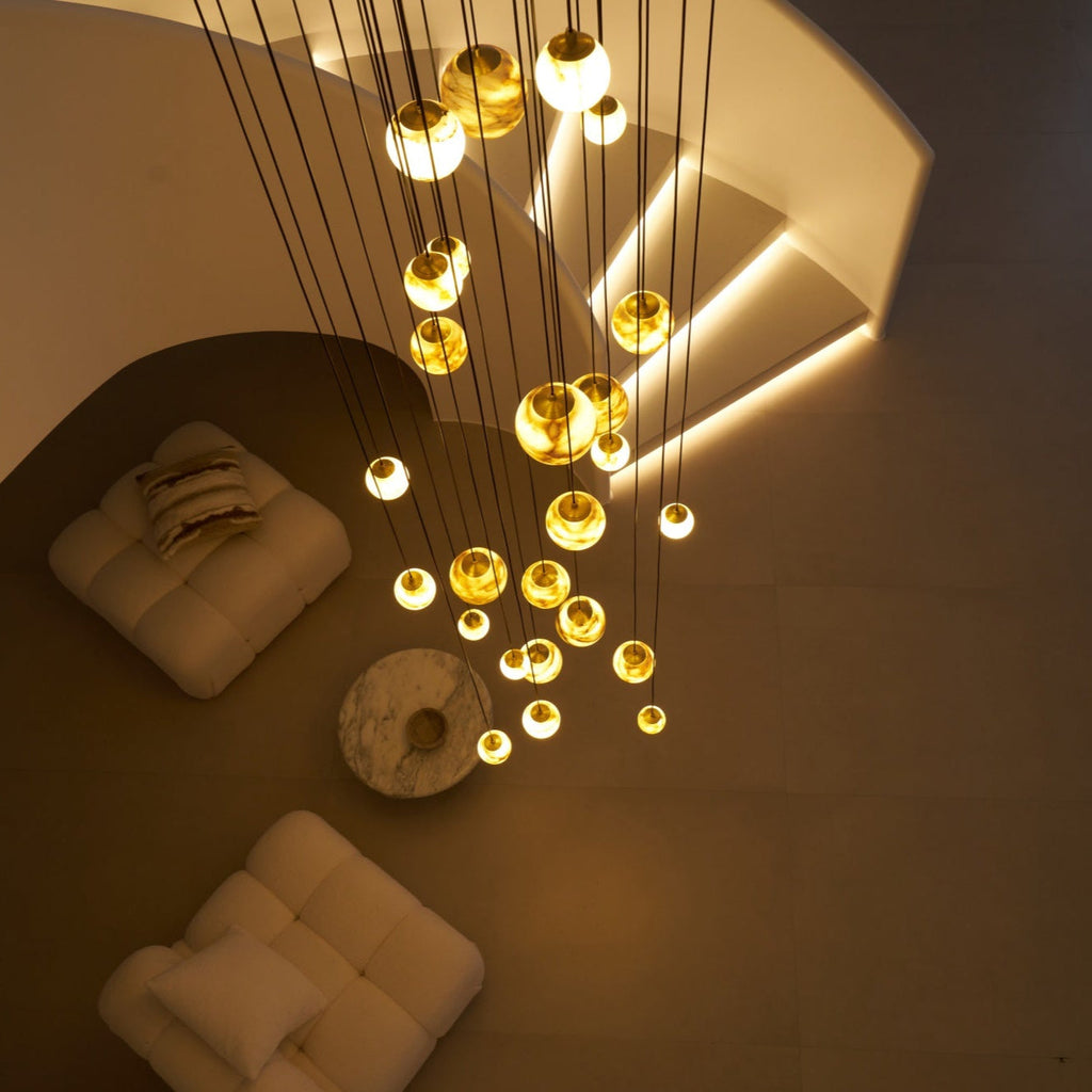 Lustre moderne Brynar en Doré et Naturel albâtre