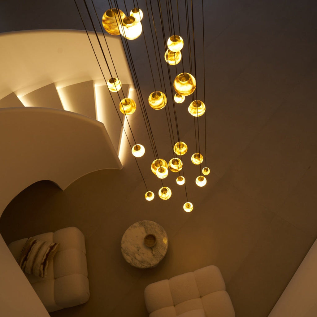 Lustre moderne Brynar en Doré et Naturel albâtre