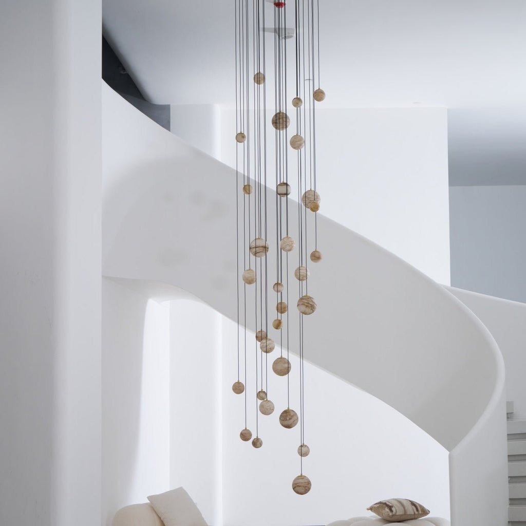 Lustre moderne Brynar en Doré et Naturel albâtre