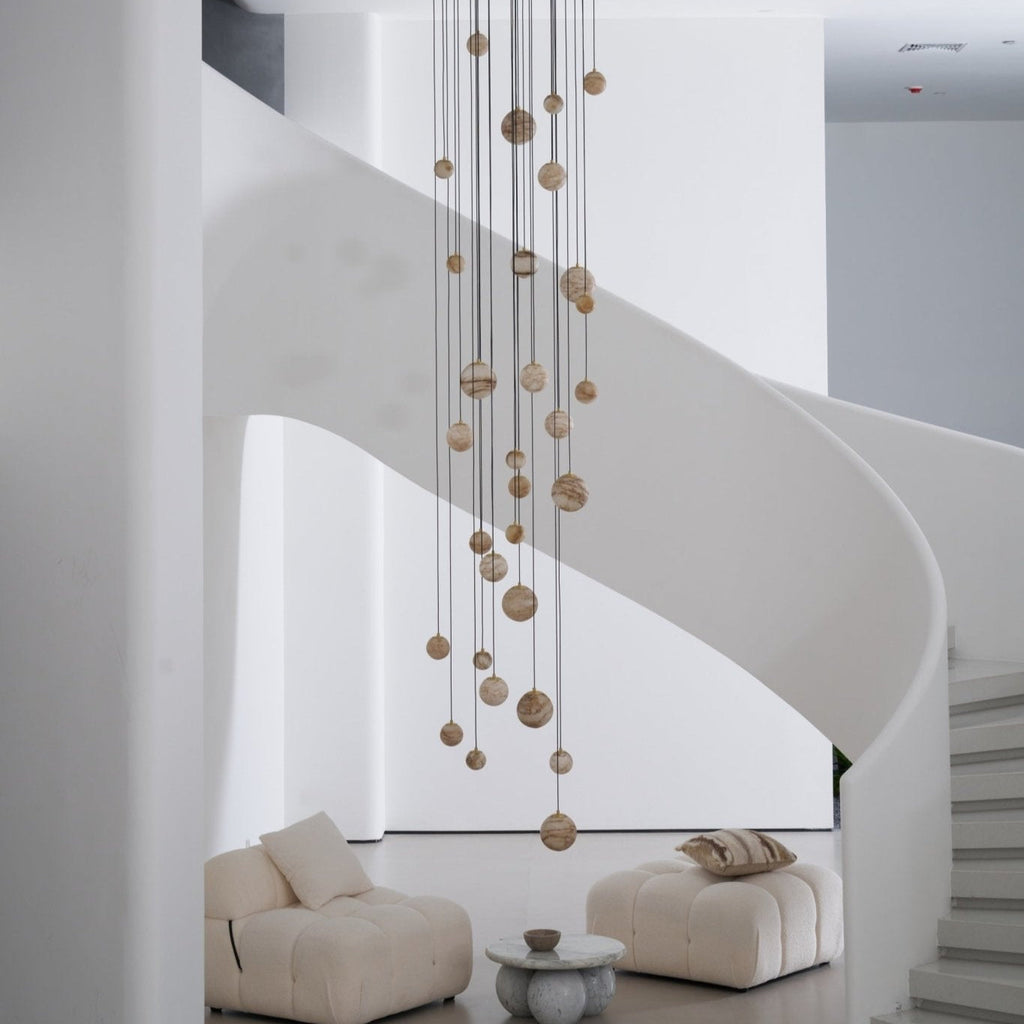 Lustre moderne Brynar en Doré et Naturel albâtre