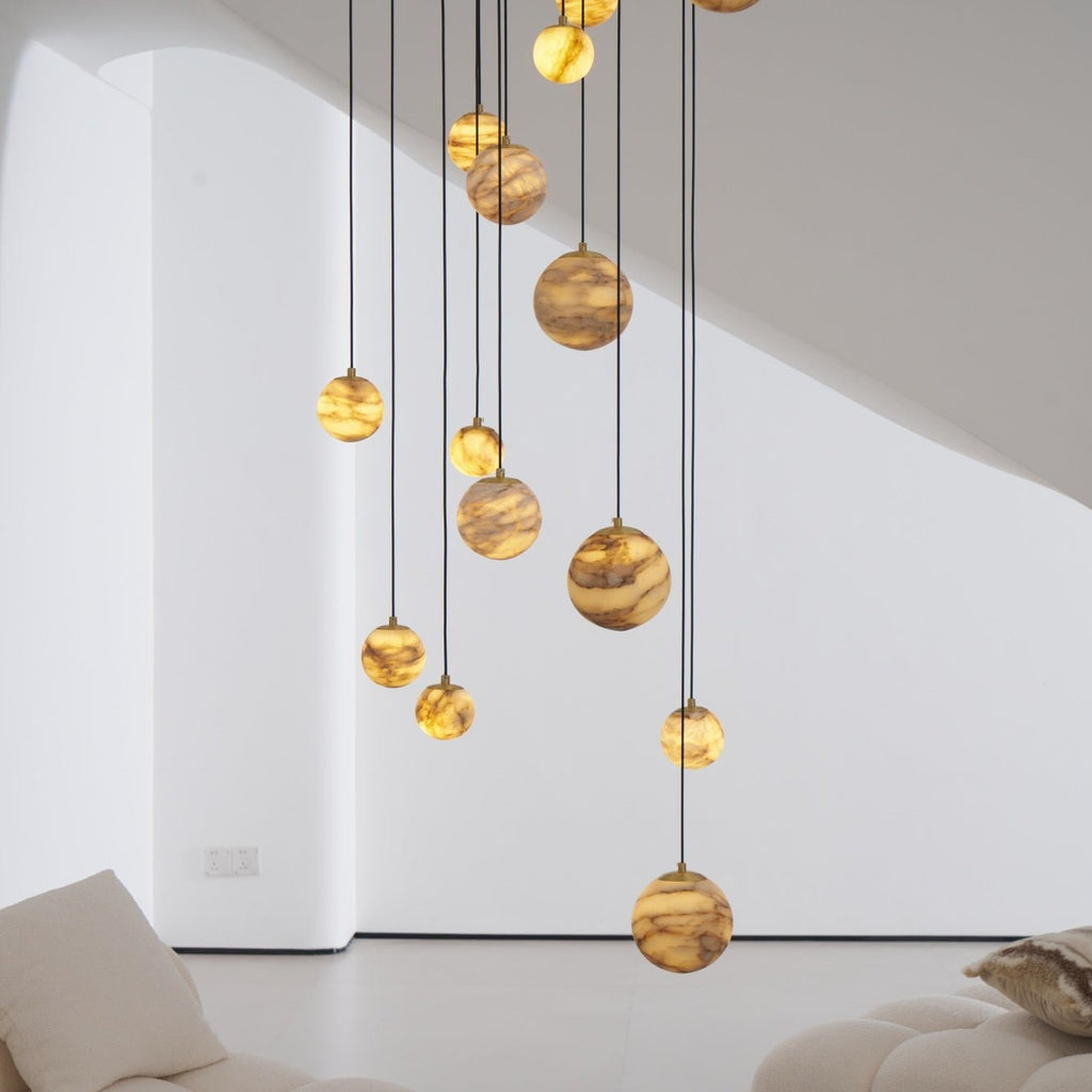 Lustre moderne Brynar en Doré et Naturel albâtre