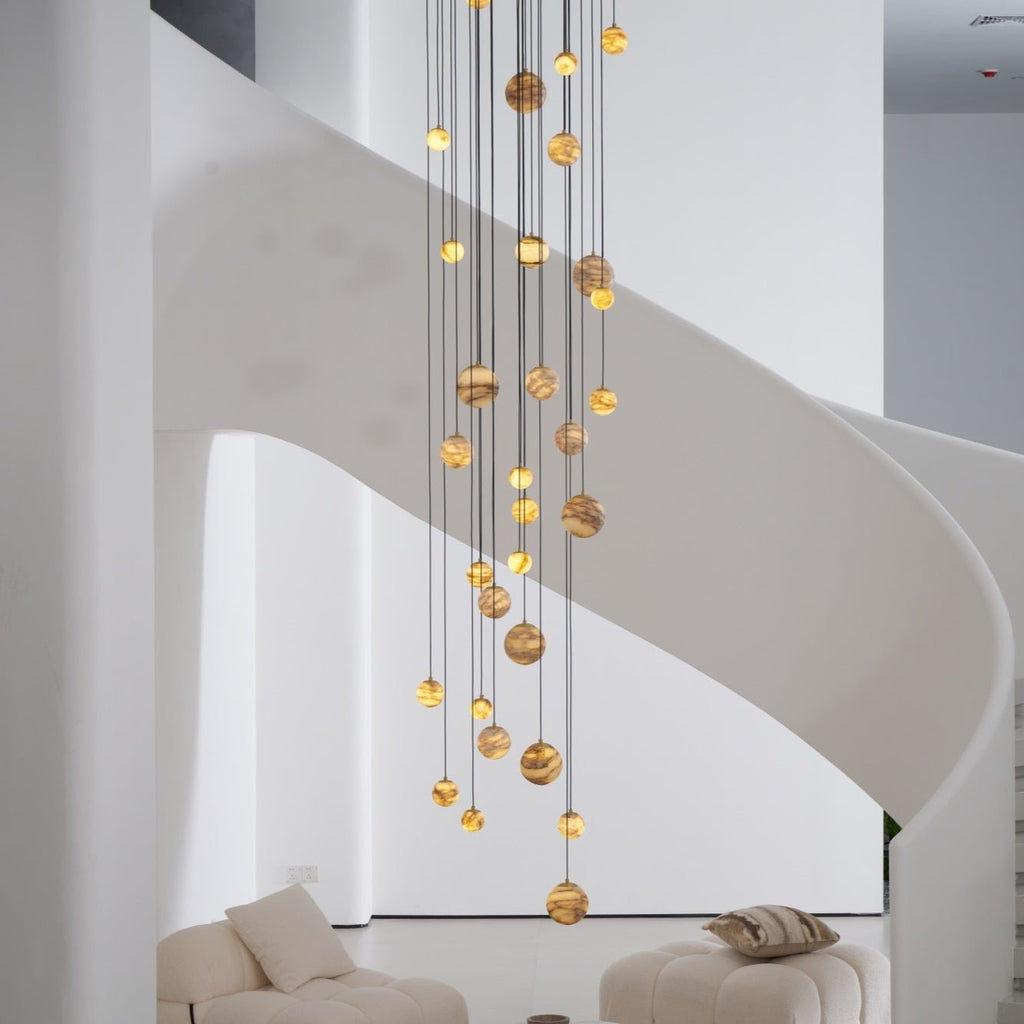 Lustre moderne Brynar en Doré et Naturel albâtre