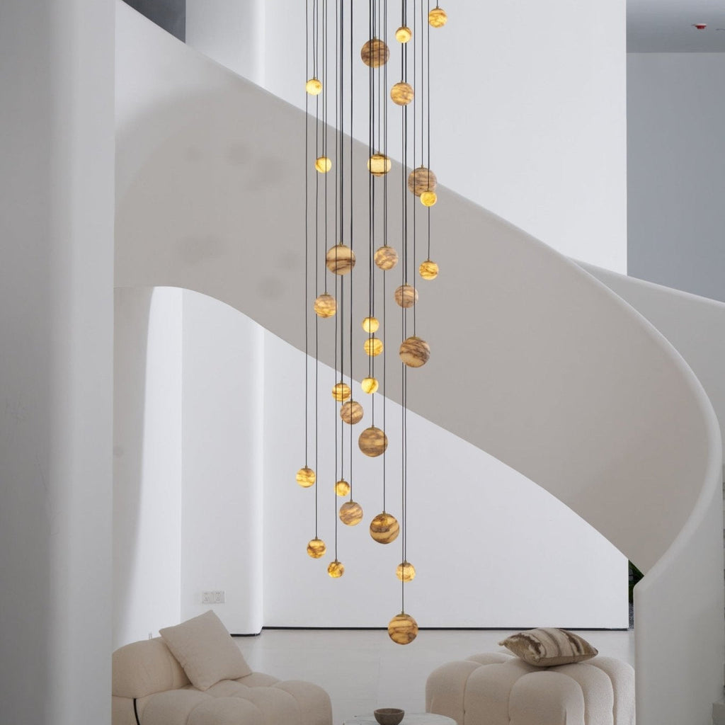 Lustre moderne Brynar en Doré et Naturel albâtre