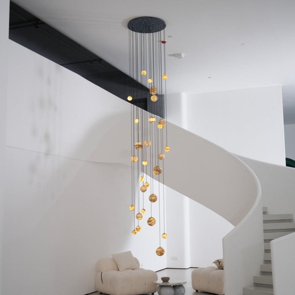 Lustre moderne Brynar en Doré et Naturel albâtre