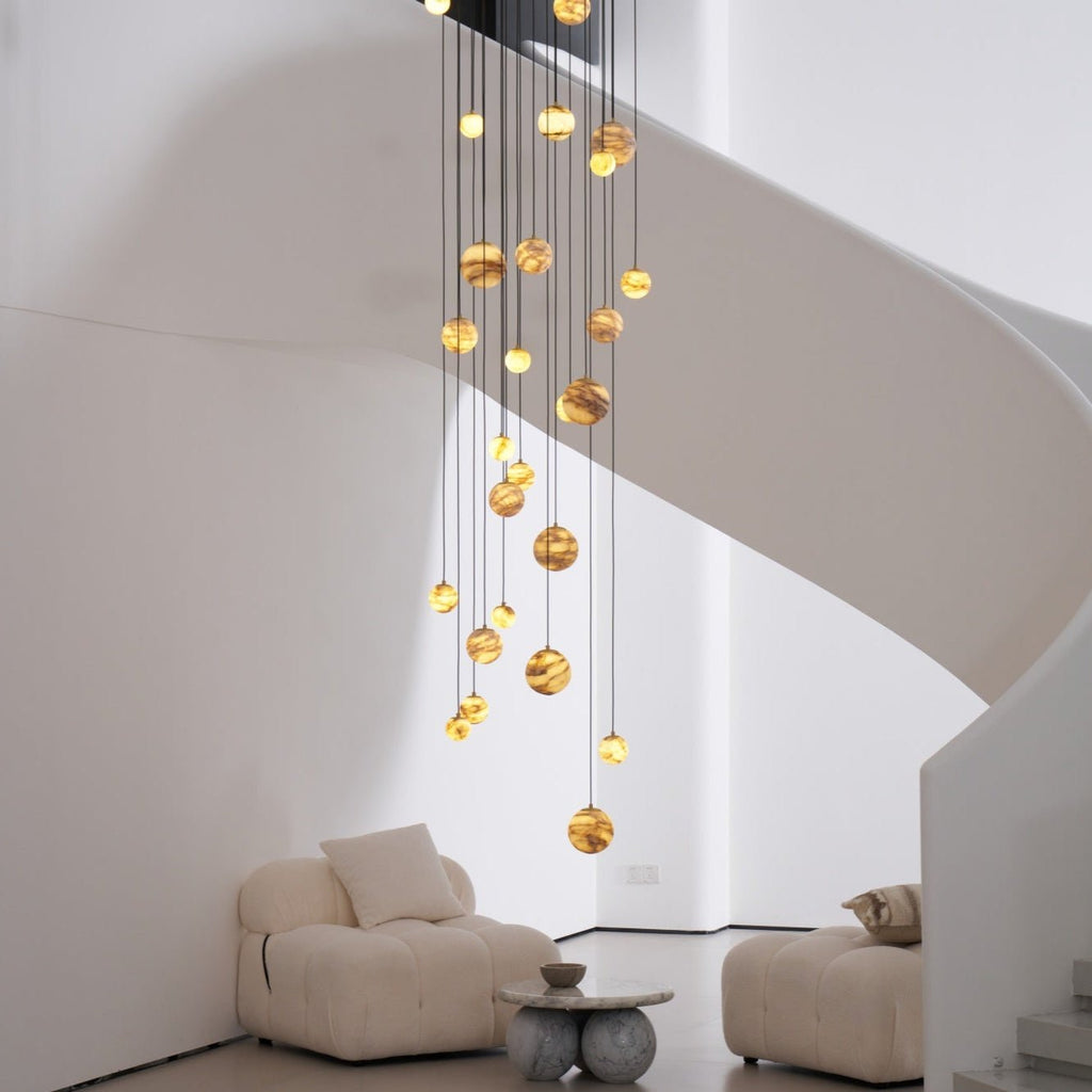 Lustre moderne Brynar en Doré et Naturel albâtre