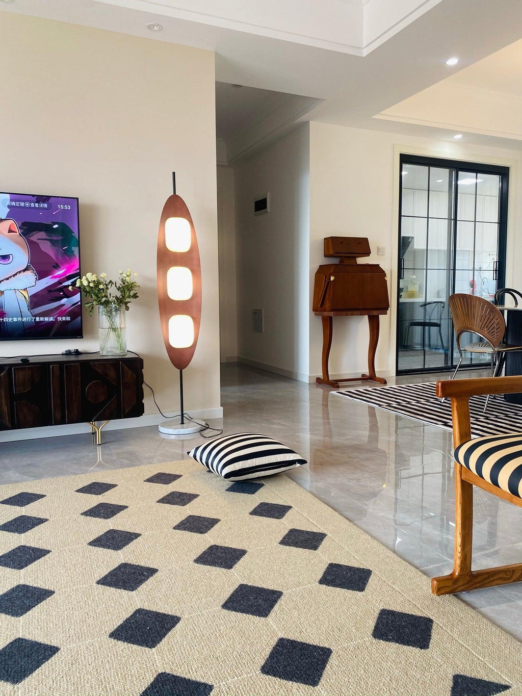 Lampadaire moderne Cato en Marbre Teck