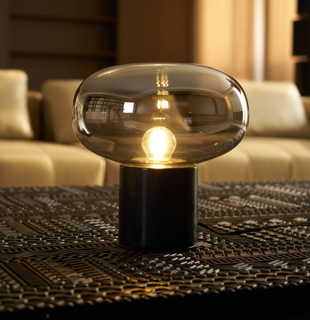 Lampe à poser moderne Eyolf en Marbre Fumé gris et noir