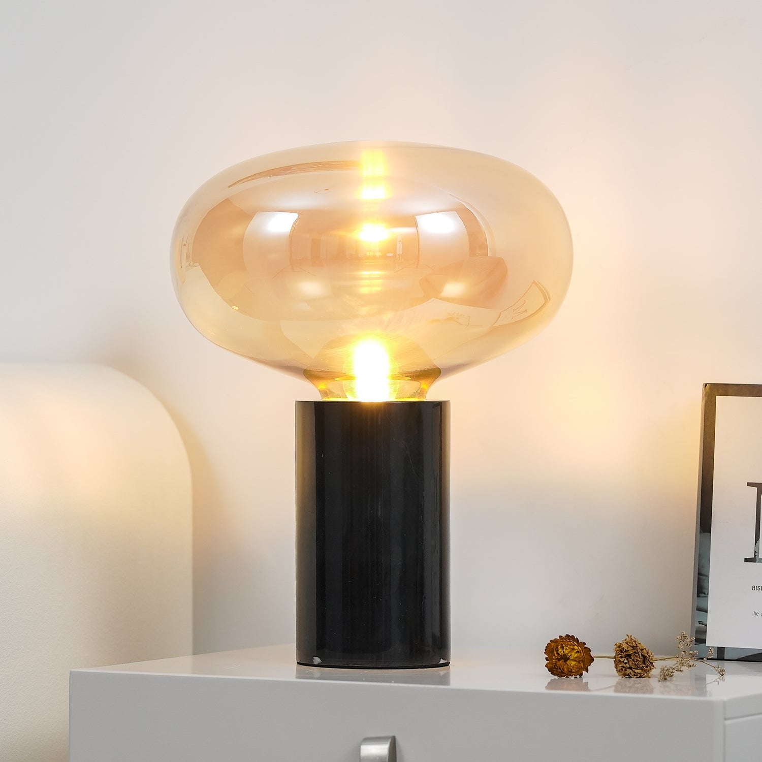 Lampe à poser moderne Eyolf en Marbre Fumé gris et noir